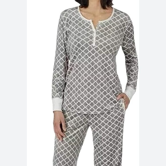 Nautica 2 Piece Fleece Pajamas Sleepwear Set in a Mixed Gray Long Sleeve Cozy - Picture 1 of 12